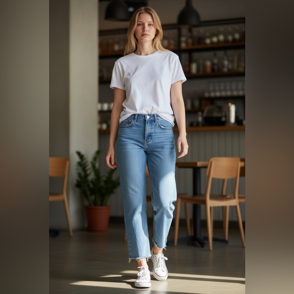 Topshop Women's Light Blue Straight Jeans